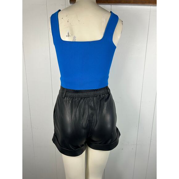 Super Cute Size M/8 Black Faux Leather Shorts and Royal Blue Corset Tank Top. - Picture 2 of 9